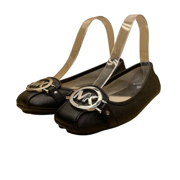 Michael Kors Women’s Black Leather Metallic MK Logo Ballet Flats Size 5.5M - Picture 3 of 9